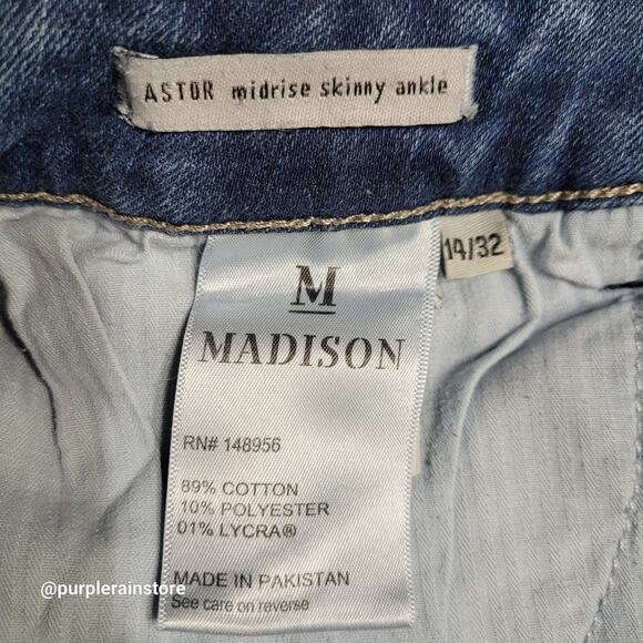 Madison Jeans 14 Astor Mid Rise Skinny Ankle Medium Wash Stretch Denim - Picture 4 of 9